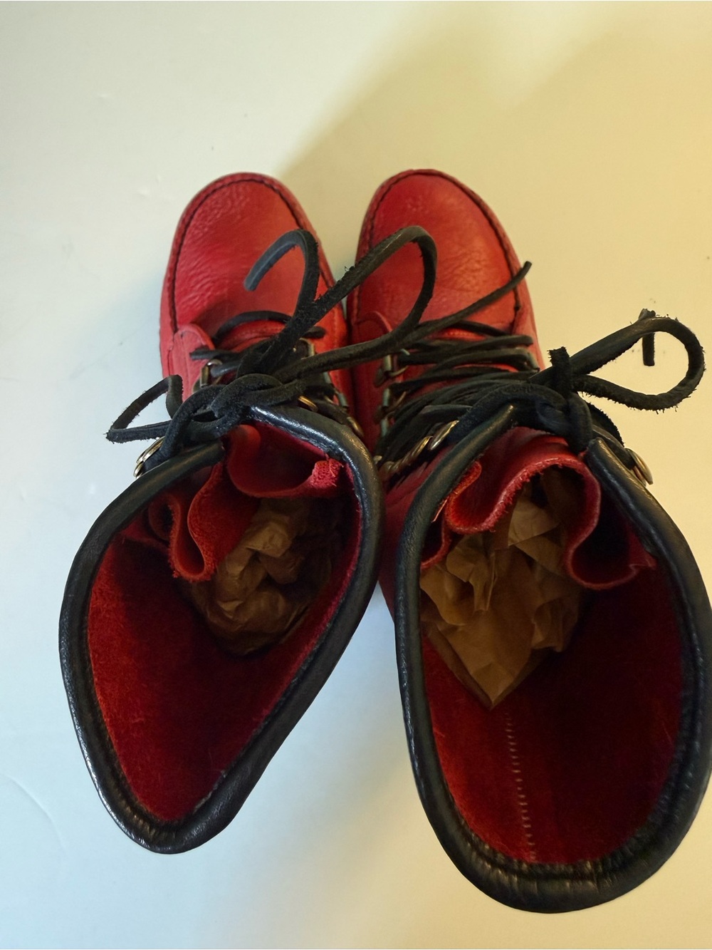 Red Lace-Up WillyMoc Leather Custom-Made Women’s Boots Sz 6.5 - Picture 10 of 14